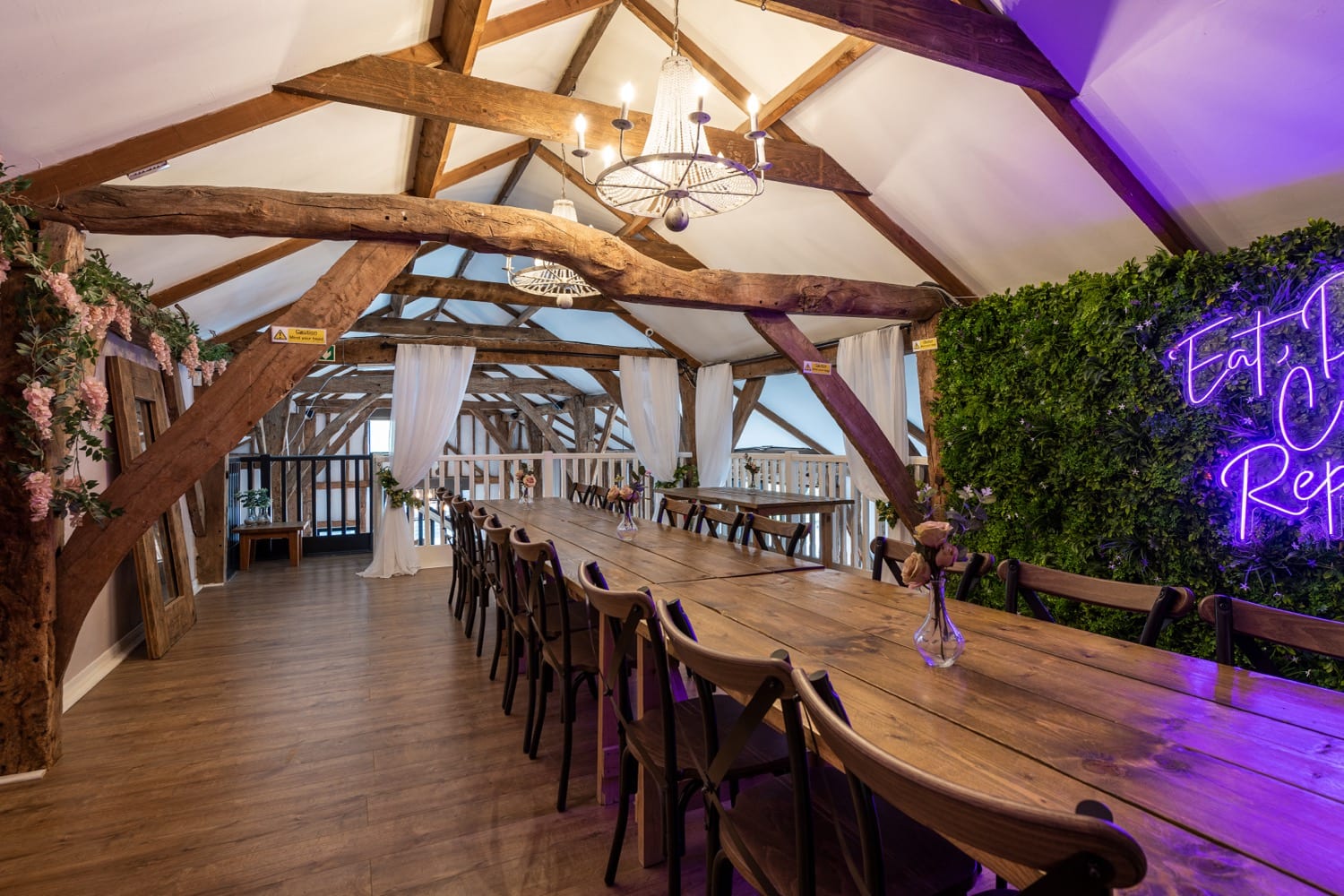 The Mezzanine room set for a private tea at The BarnYard
