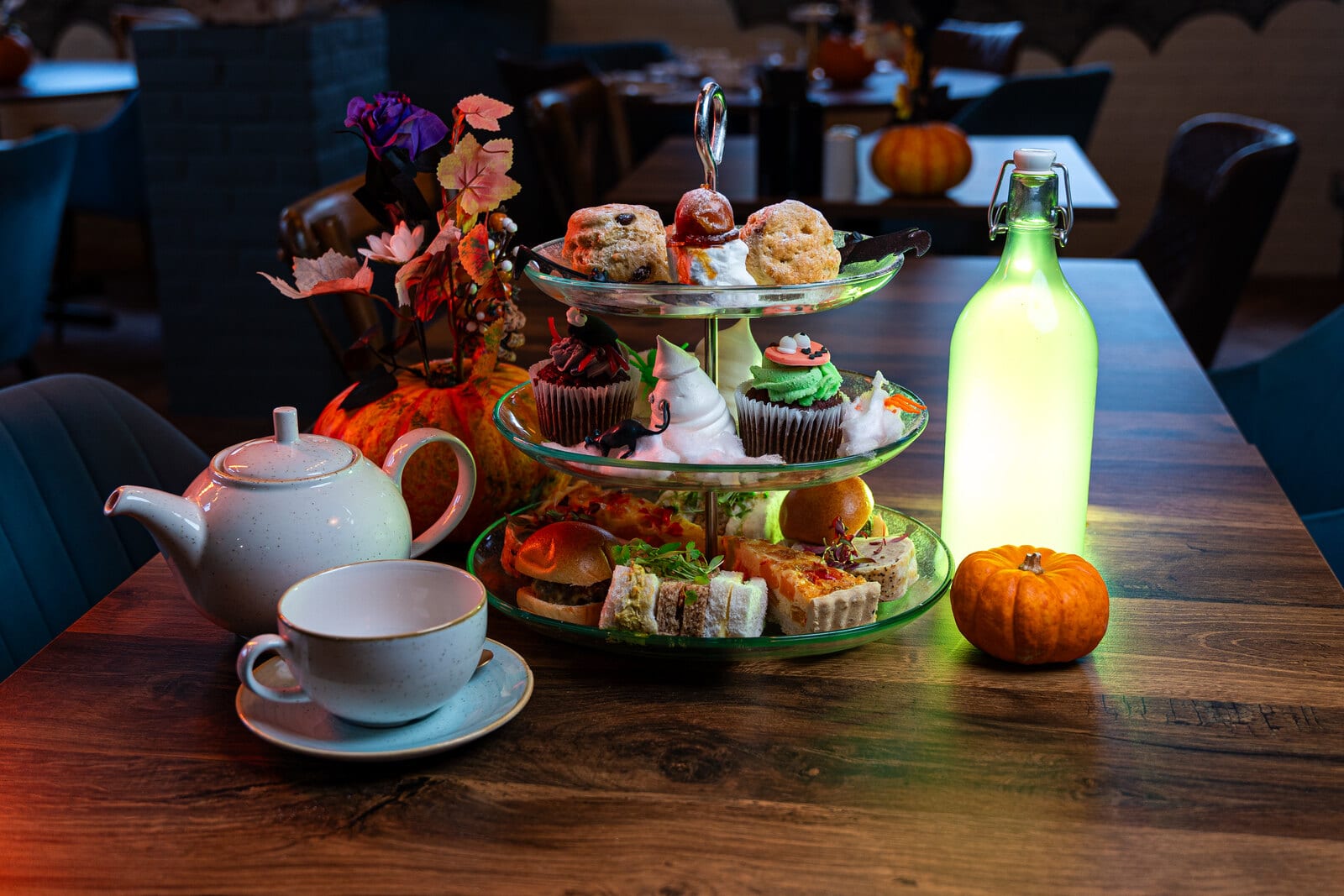 A Halloween afternoon tea at The BarnYard, with spooky treats and pumpkins