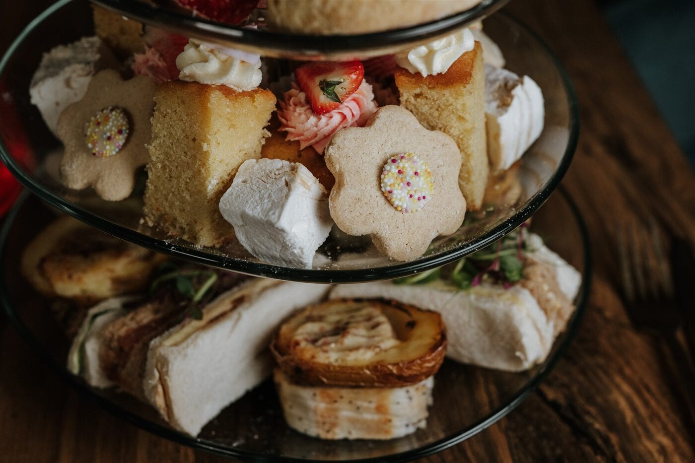 A tiered afternoon tea laid out for a celebration at The BarnYard