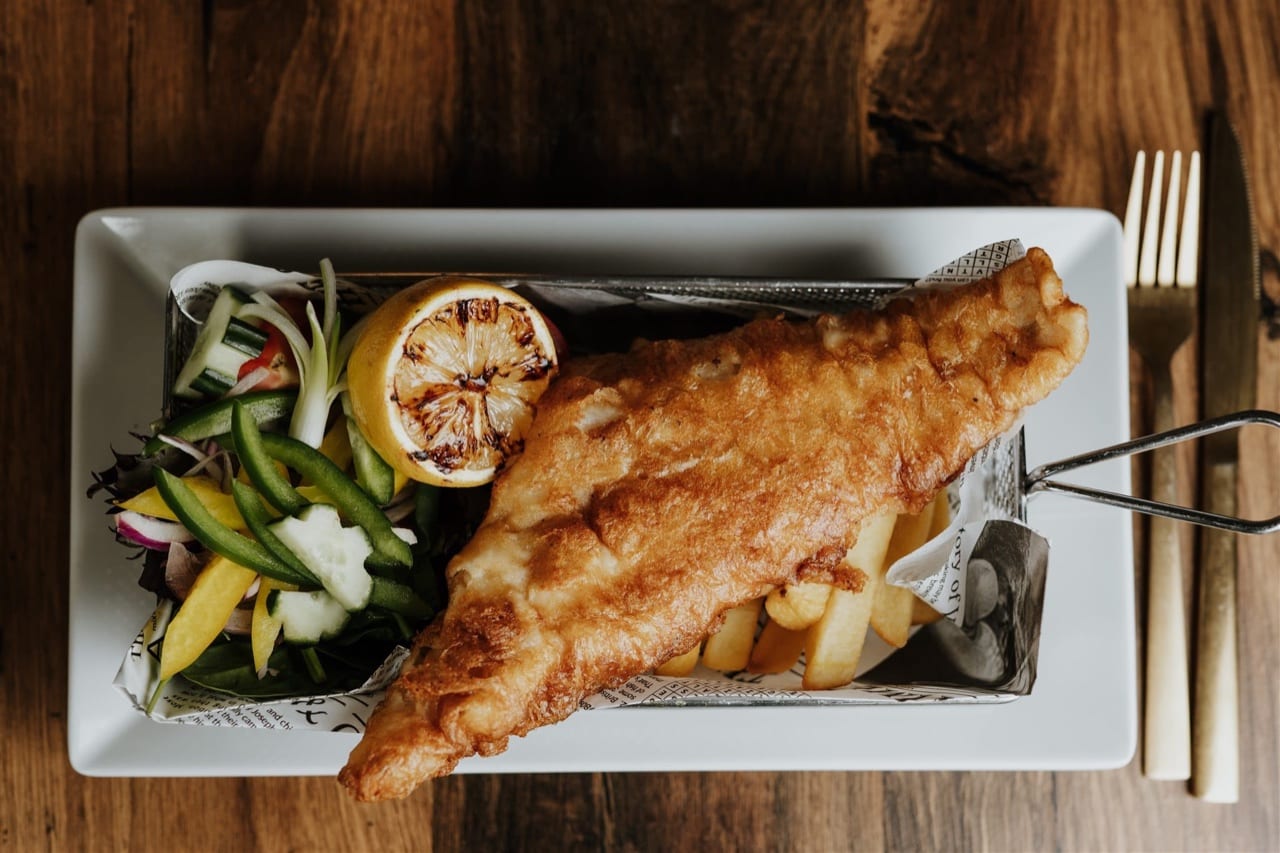 Fish and chips at The BarnYard restaurant in Kent